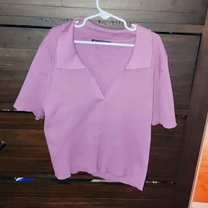 Cute purple Nikkak top with embroidered hearts, v-neck and color, medium.